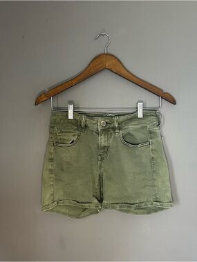 American Eagle Olive Green Shorts Size 4 Super Stretch Low Rise Denim Shorts